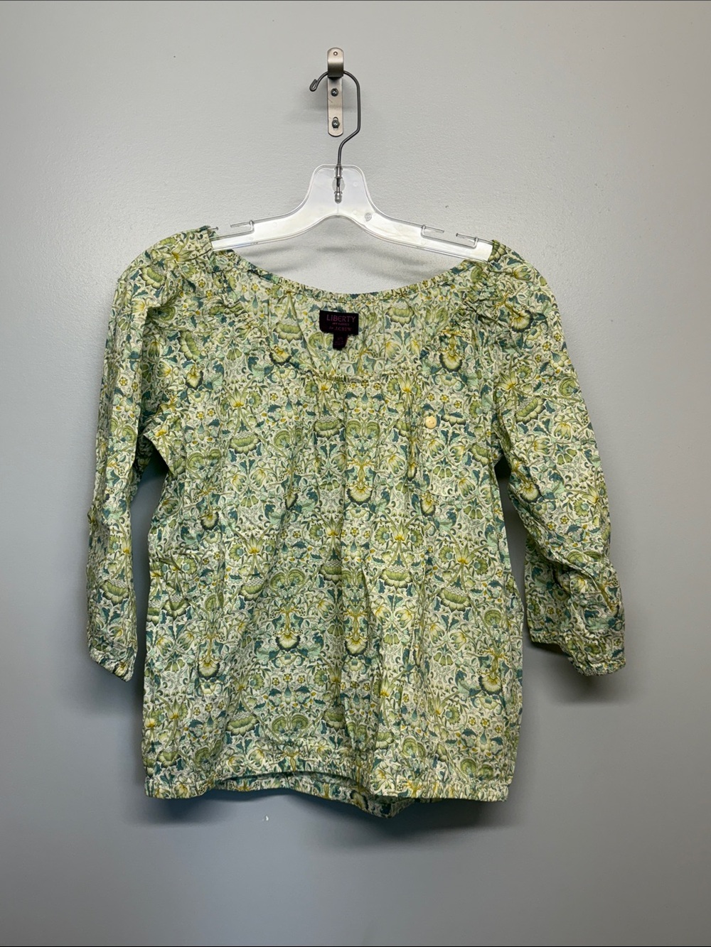 J. Crew Liberty Cotton Green Cream Floral Peasant Cottagecore Farmhouse Blouse